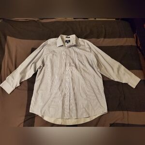 Stafford Wrinkle Free Twill Blue Striped Long Sleeve Buttondown Collared Shirt